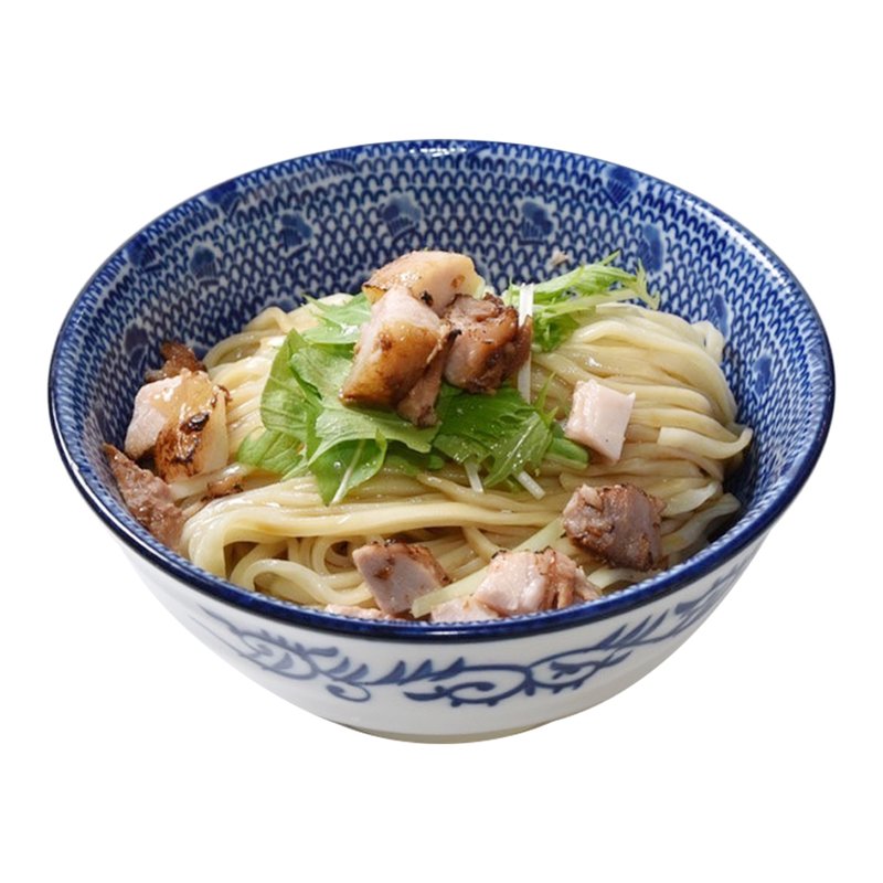 KID和え玉。和えた麺にチャーシュー、水菜、アーリーレッドをのせた一杯
