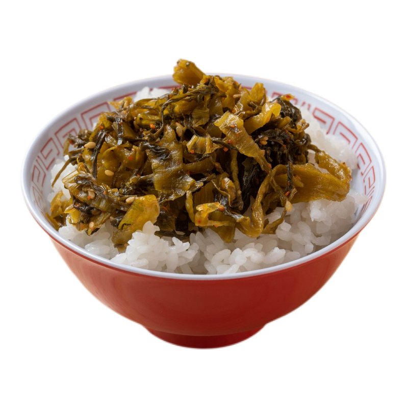 高菜ごはん。ごはんに刻んだ高菜をのせた小丼